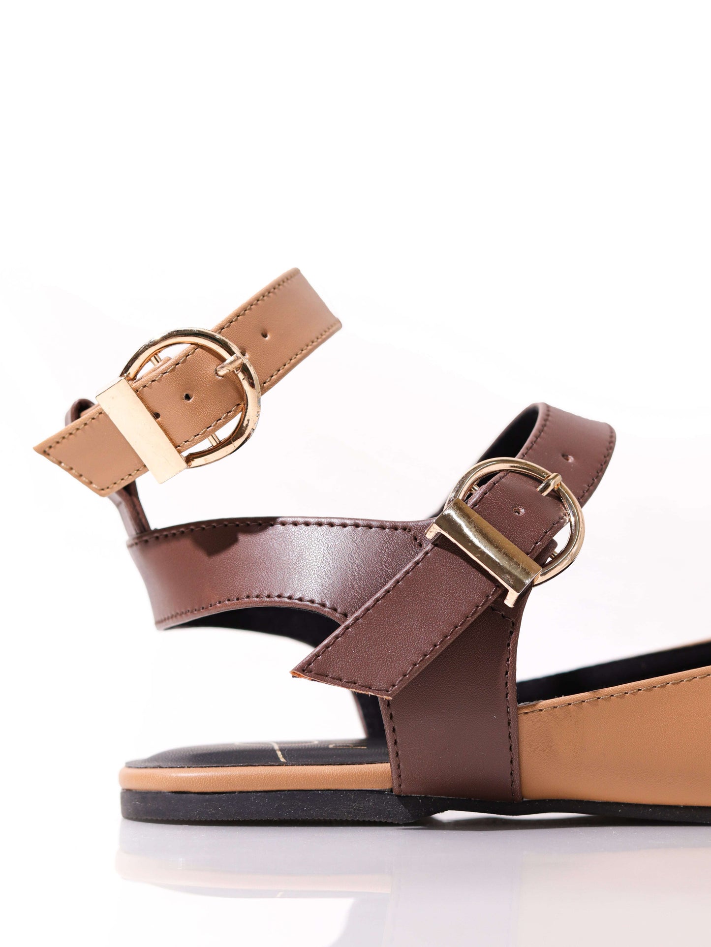 Strapped Ballerina in Brown & Beige