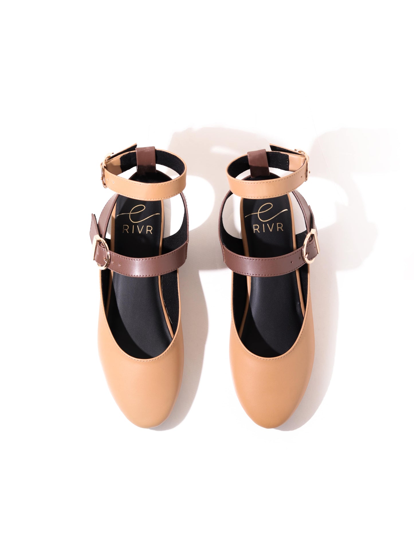 Strapped Ballerina in Brown & Beige