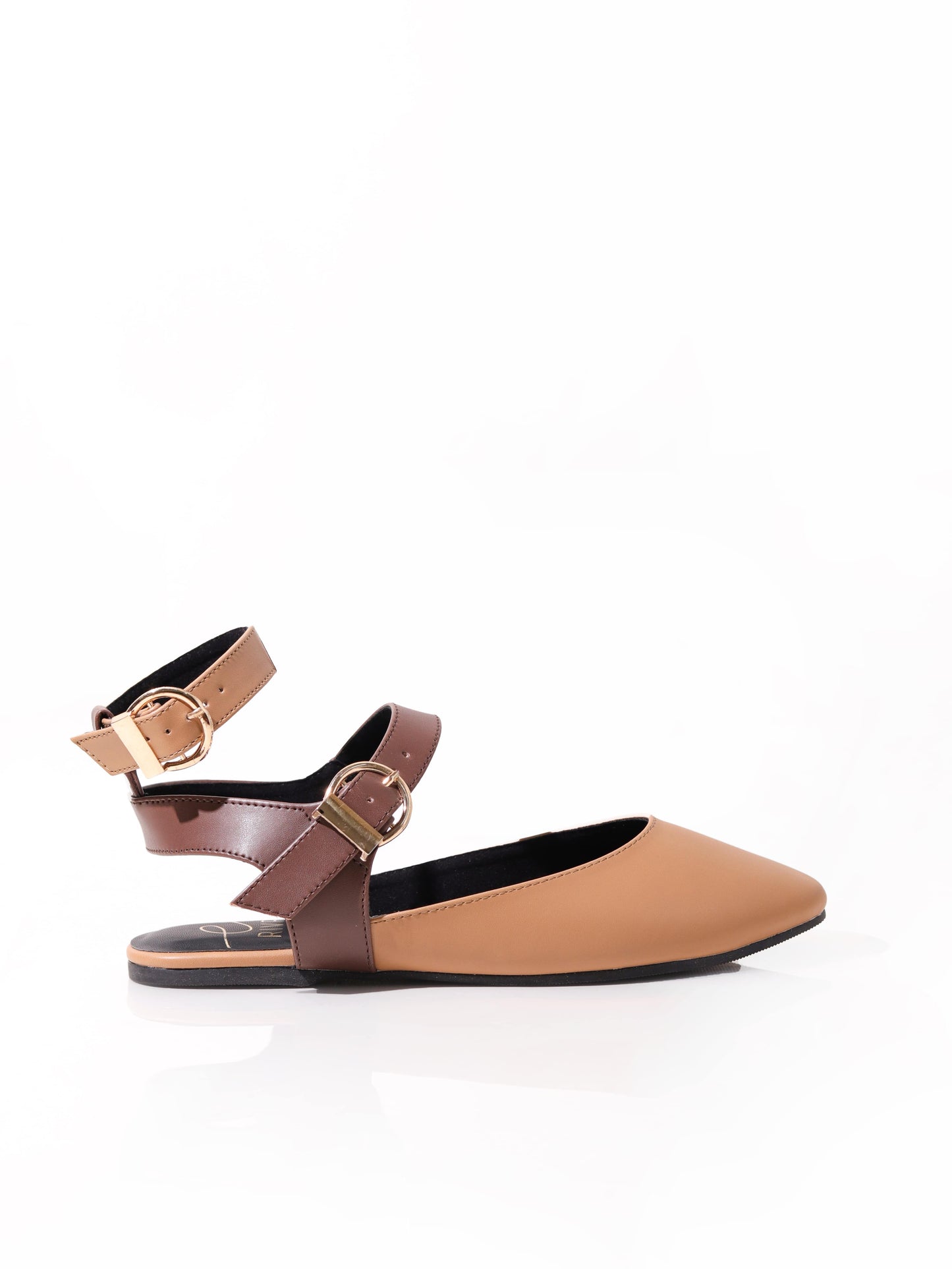 Strapped Ballerina in Brown & Beige