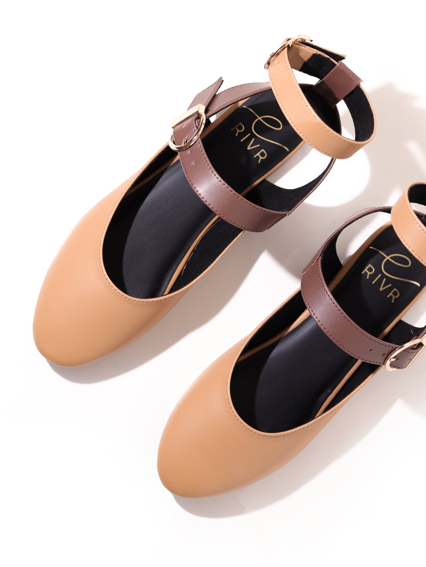 Strapped Ballerina in Brown & Beige