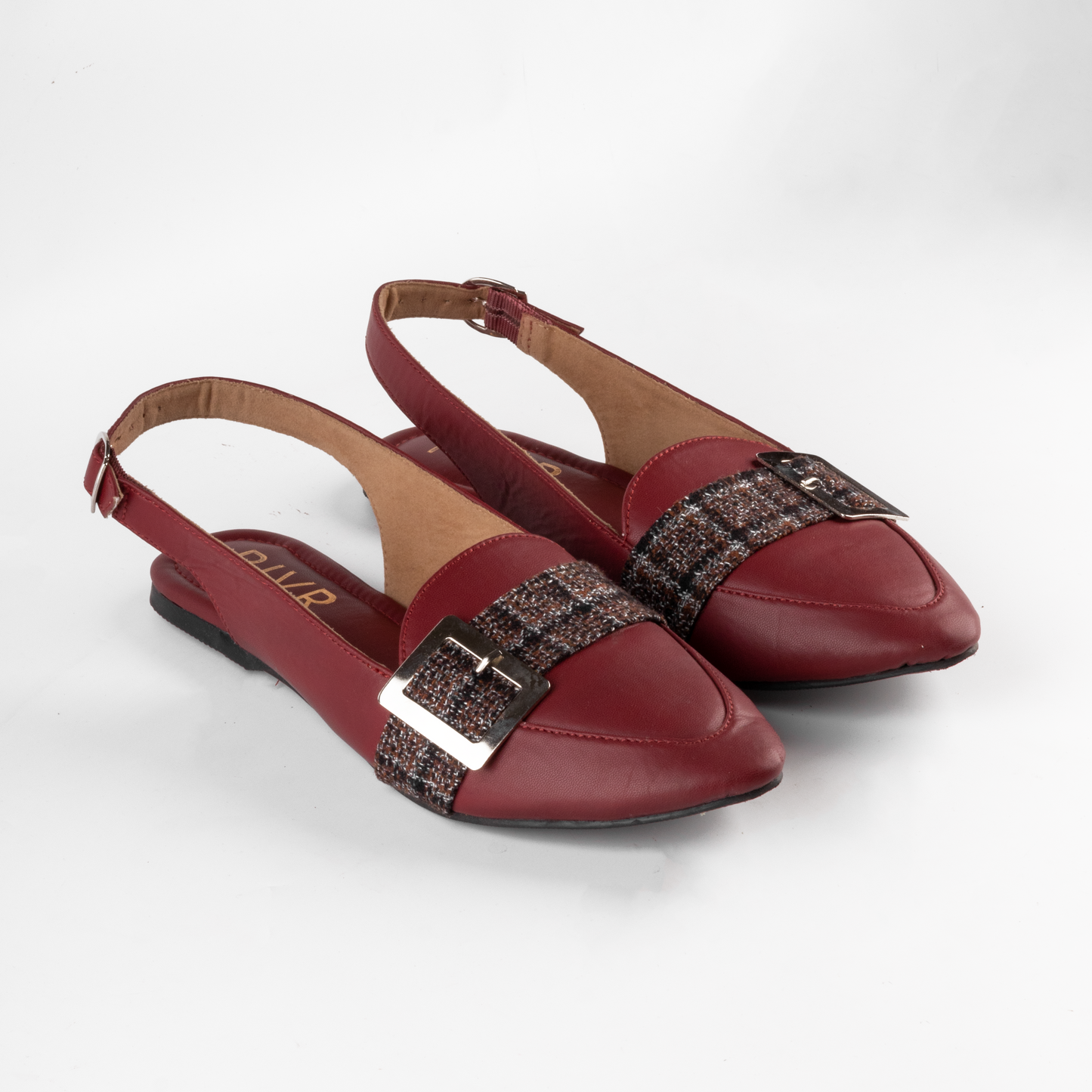 Tweed strap with slingback in maroon