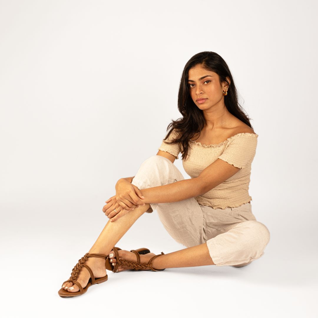 Pigtail Braided Flats in Brown