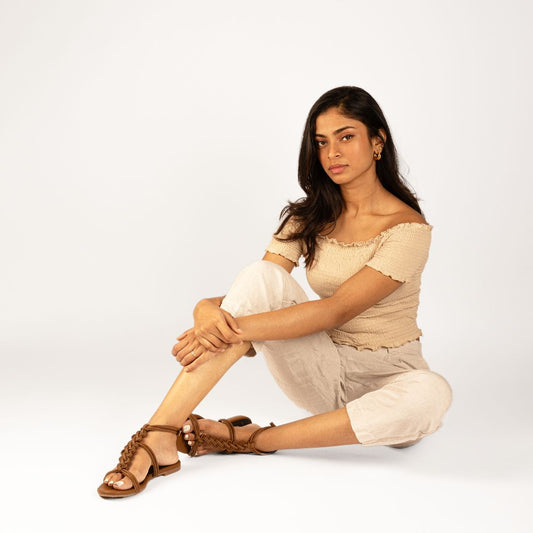 Pigtail Braided Flats in Brown